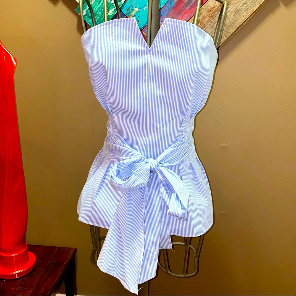 NY & Co strapless blue/white tie front sz XL NWT